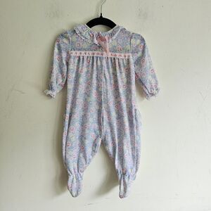 Vintage Baby Girl 6M Flora Allison Ann Footed Romper Made in USA Frill Accents
